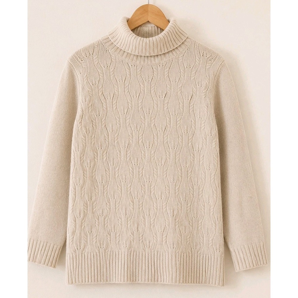 NWT Tabitha Webb Womens Large 80% Wool Cable Knit Turtleneck Sweater Ivory Cozy